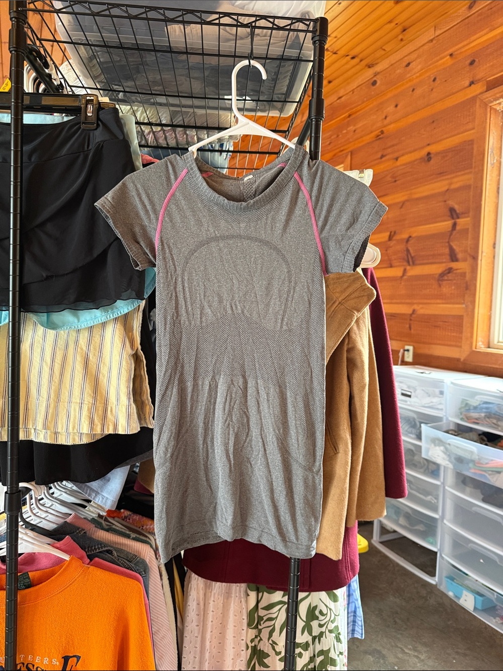 lululemon athletica Gray Short Sleeve Seamless Tee with Pink Piping